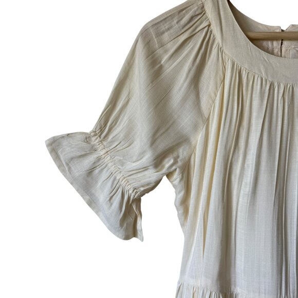 Max Dress Sm/Md Ivory Floral Embroidery Ruffled Short Sleeves Pockets Tiered - Picture 9 of 15